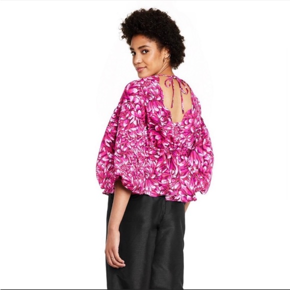 NWT Kika Vargas for Target Mum Floral Scallop Back Blouse Pink - Picture 3 of 5